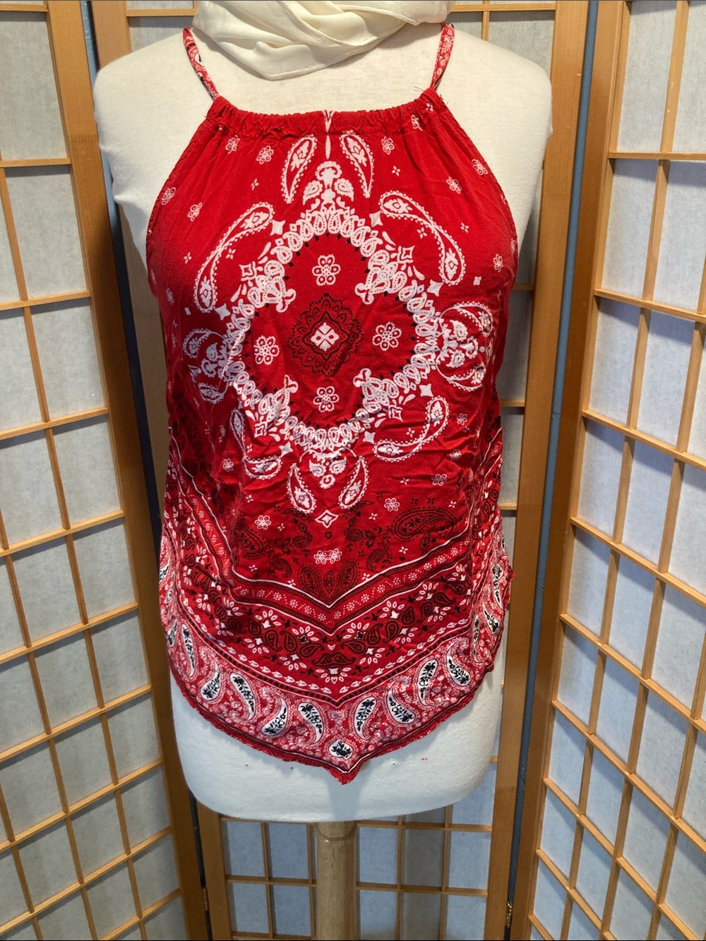 Red Bandana Print Halter Tank Top (G16)